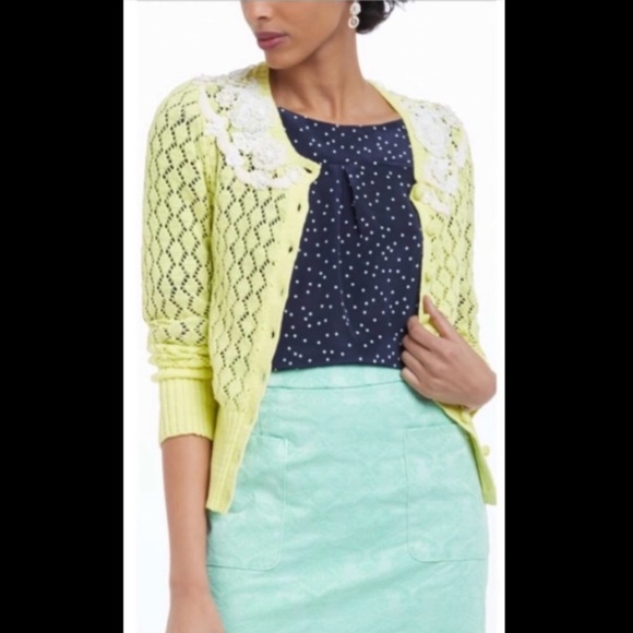 Anthropologie Sweaters - Anthropologie Sparrow Valance Lace Knit Cardigan Lime Yellow Size M Rare